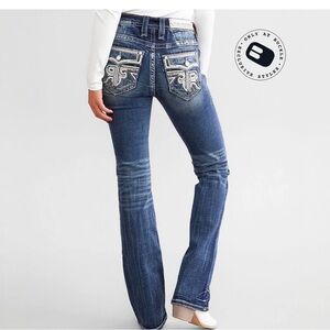 Women’s Rock Revival Eva Relaxed Boot Jeans Size 25- Thick Stitching Embroidery